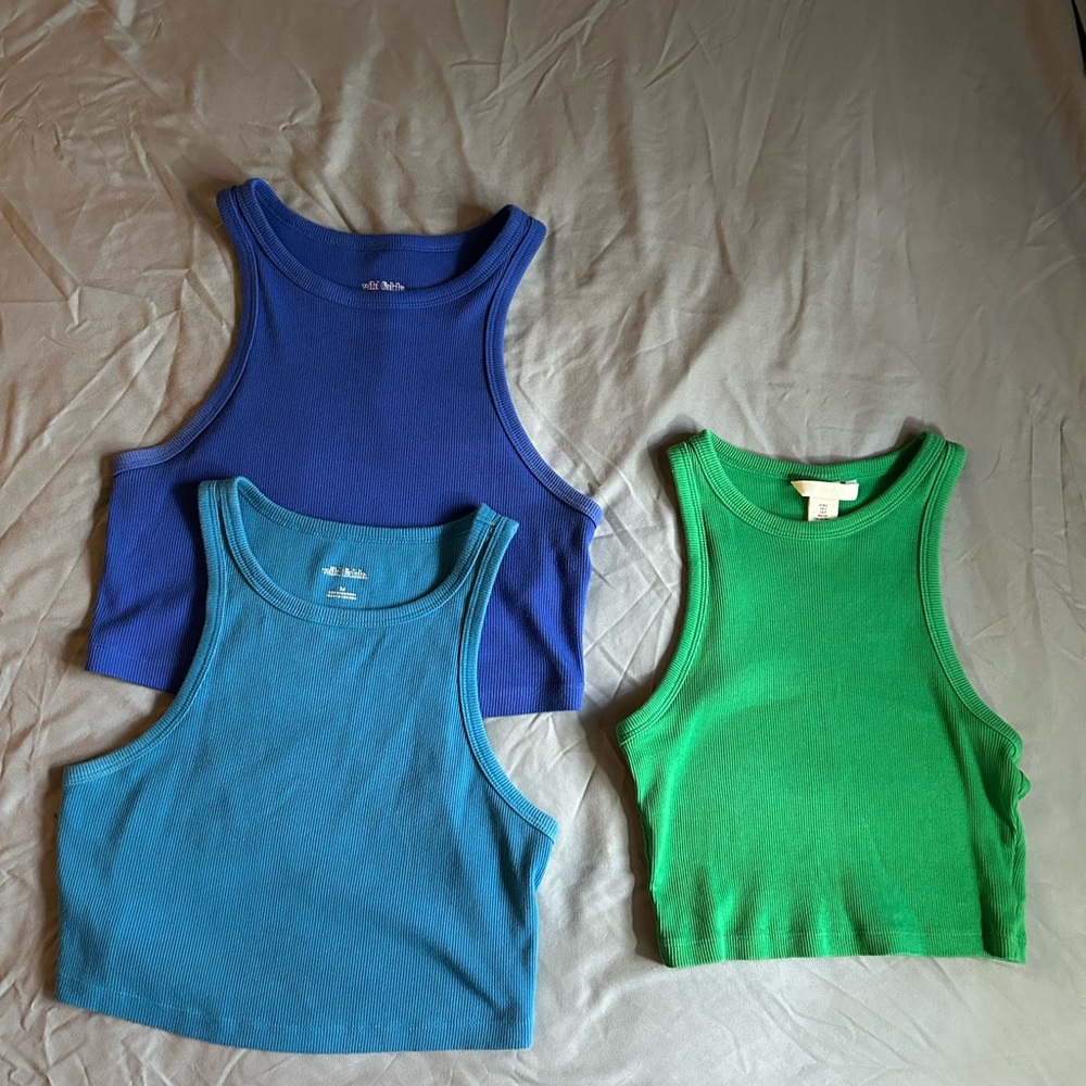 Blue and Green Ribbed Crop Tops